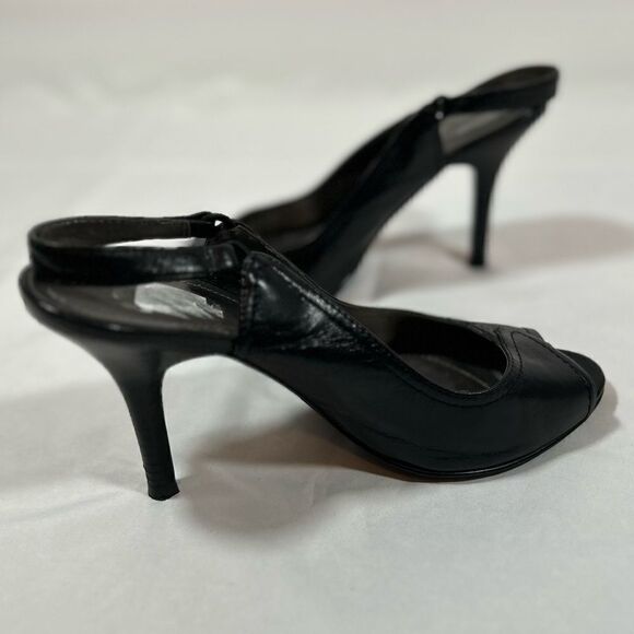 Tahari Sexy Leather Black Peep Toe Heels pumps with ankle strap Lacey Slingback - Picture 5 of 11